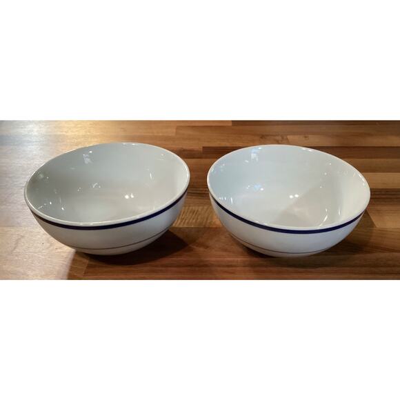 Set of 2 ONEIDA Maitre d' De Porcelain 6" Cereal Bowls White with Blue Bands - Picture 3 of 11
